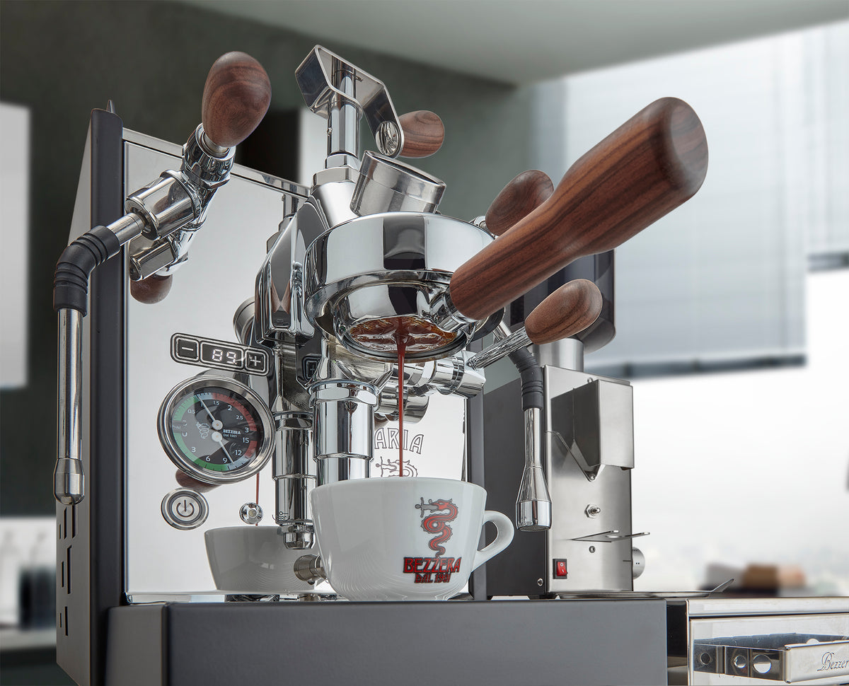 Bezzera Aria TOP PID E61 group and wooden flow-control paddle