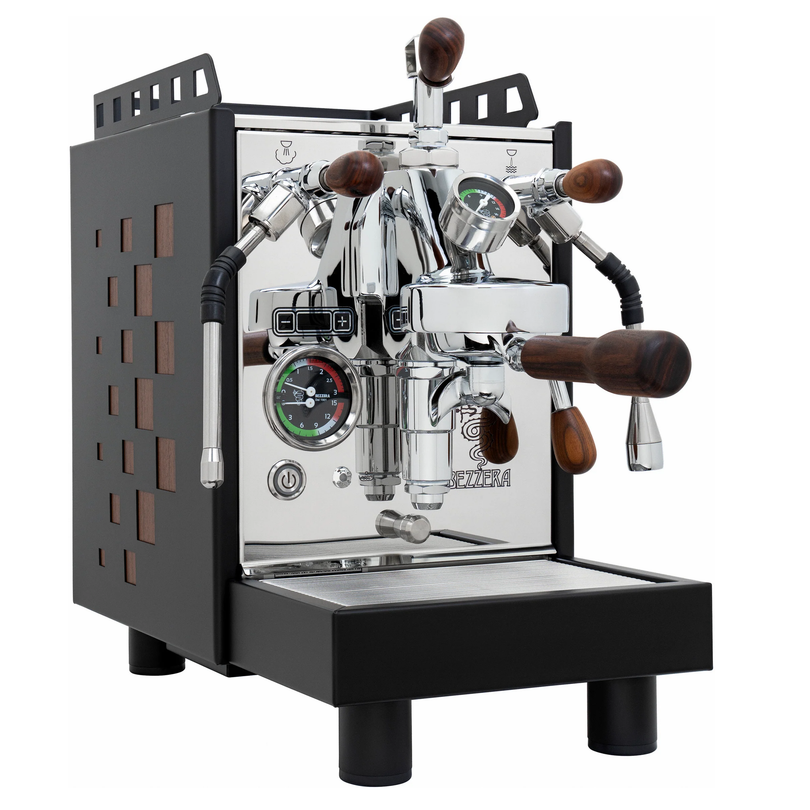 Black Bezzera Aria TOP PID espresso machine with wood accents