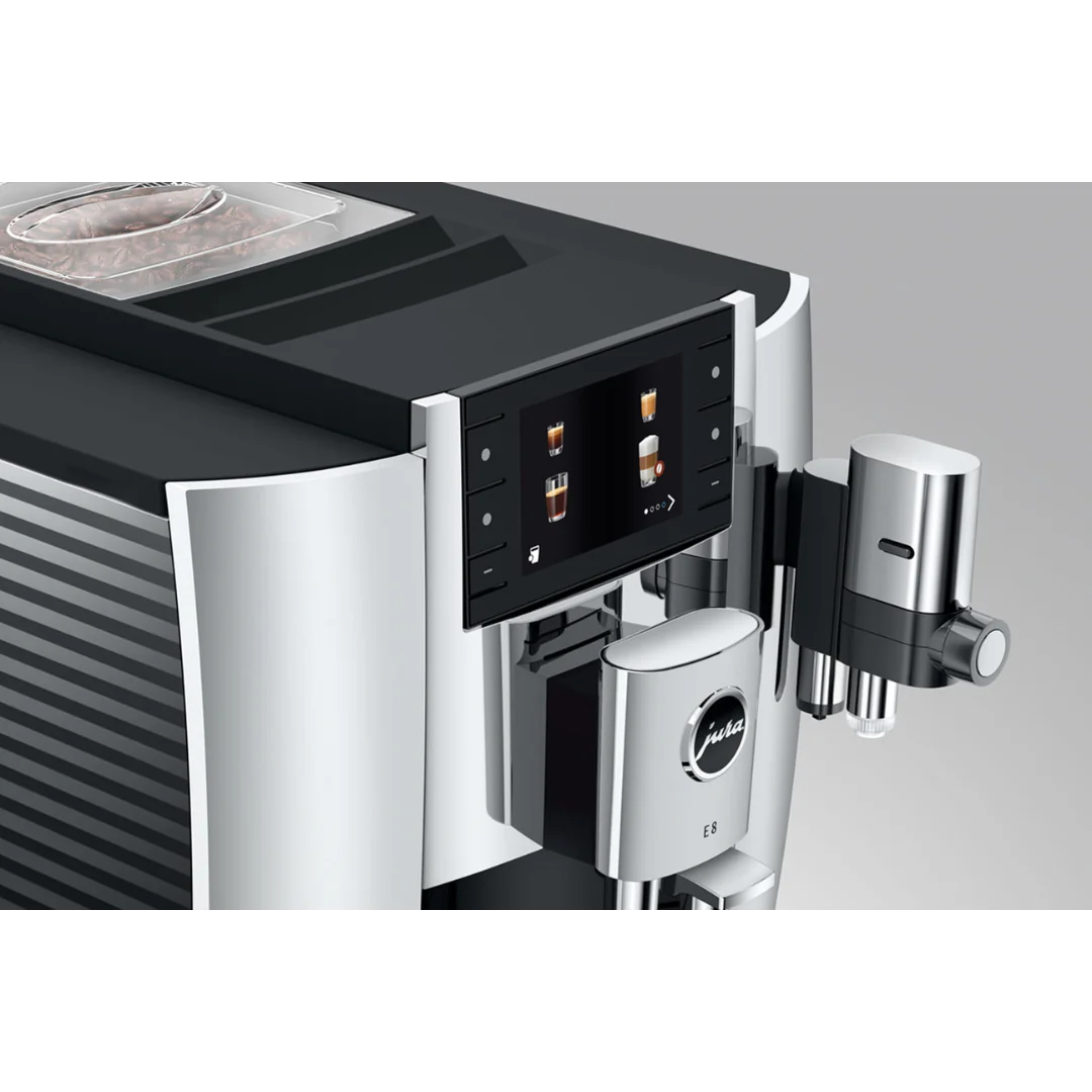 Detailed view of the JURA E8 in Chrome