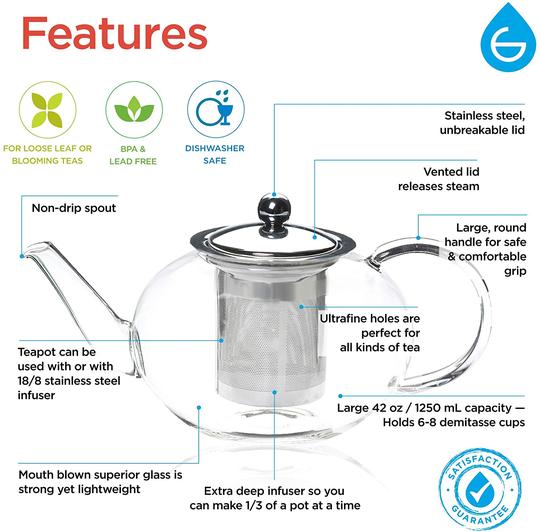 GROSCHE Joliette - 1250ml/42 fl. oz Glass Teapot