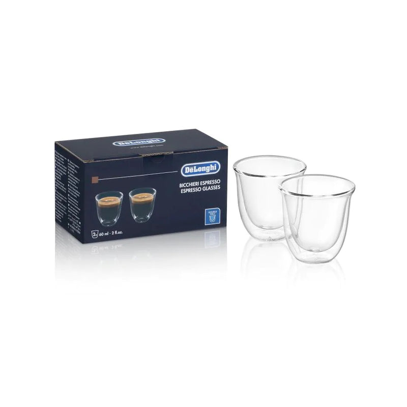 De'Longhi Espresso Cups Double Wall Thermal Glasses, 2oz, Set of 2