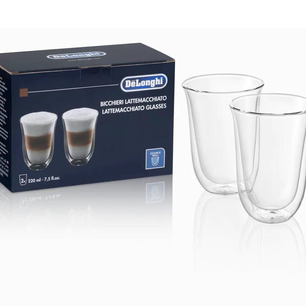 De'Longhi Latte Macchiato Cups, Double Wall Thermal Glasses, 7.5 oz, Set of 2