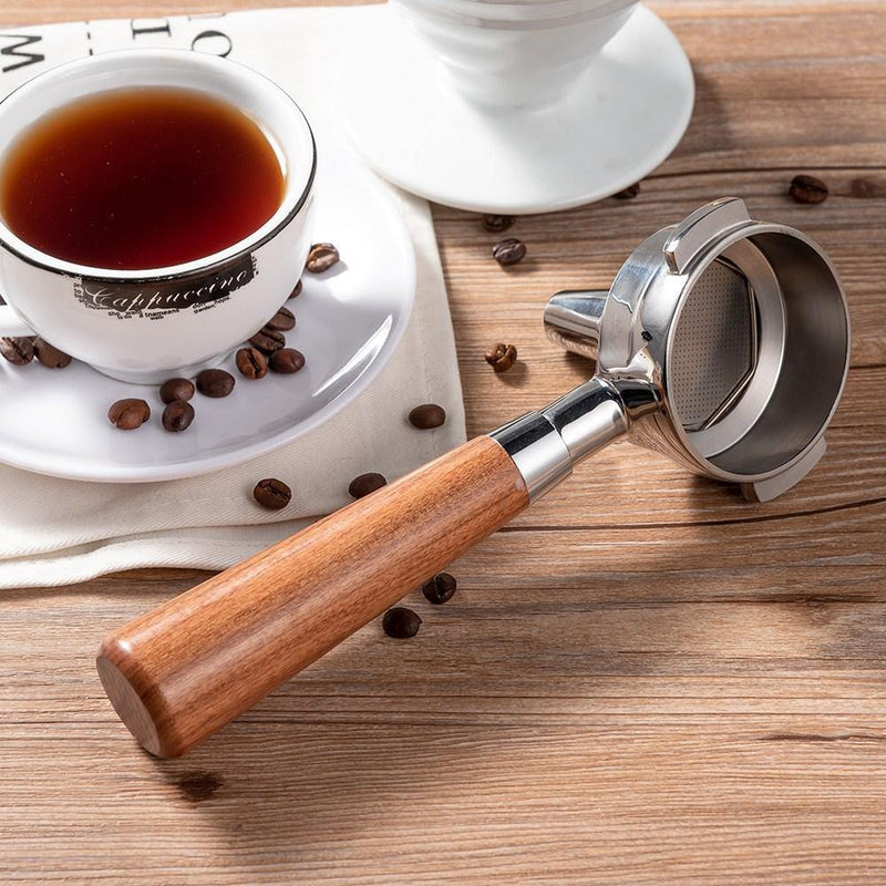 58 mm Portafilter w/rosewood handle, double basket, and double spout - Espresso Dolce