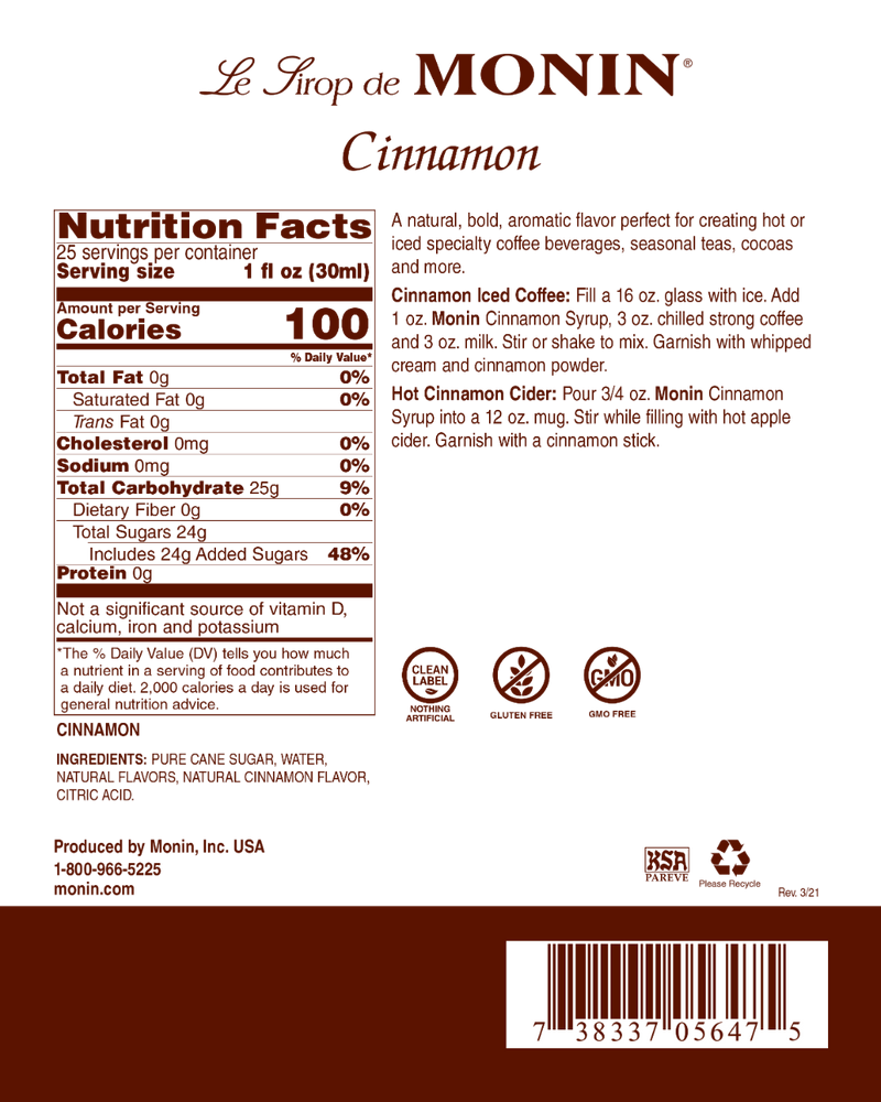 Monin Cinnamon 750ml