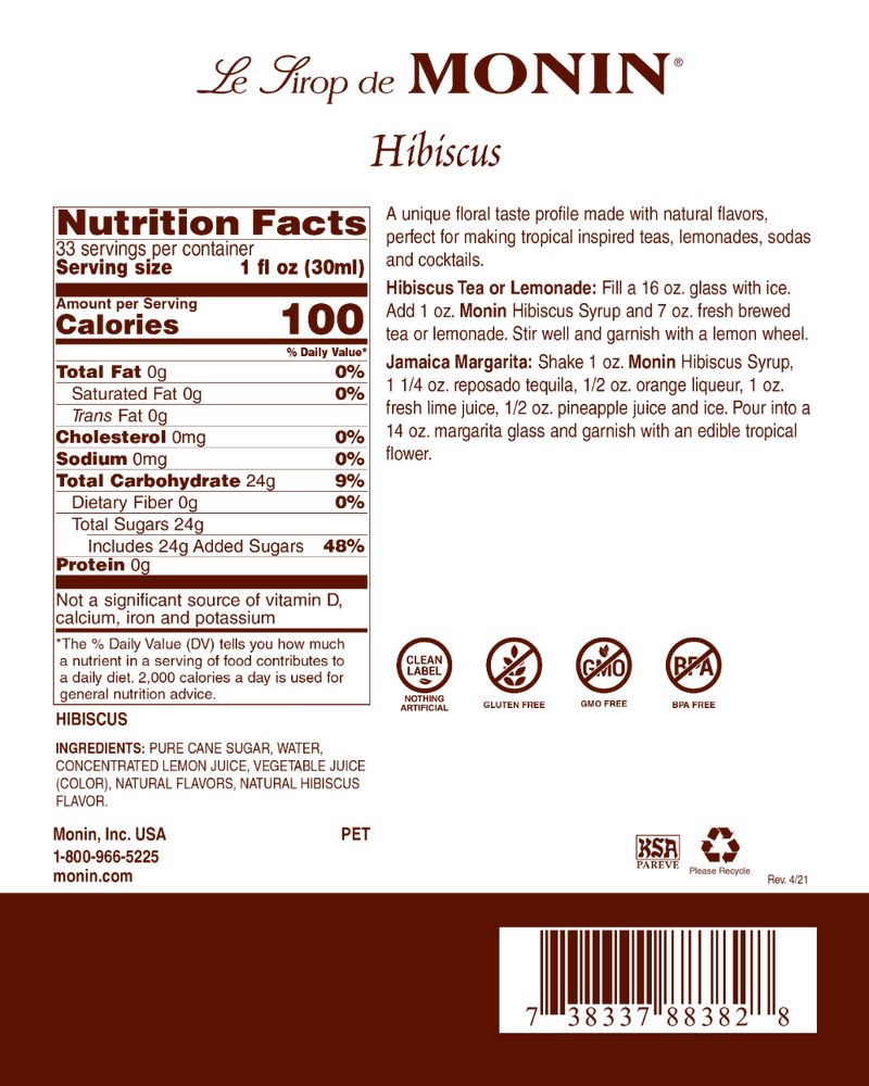 Hibiscus Monin Syrup 1l